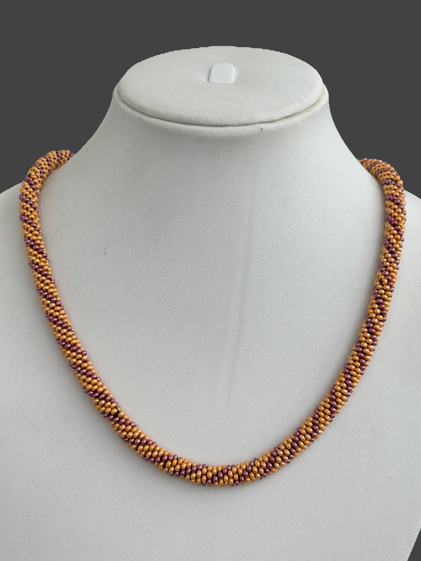 Handmade Crochet Orange and Maroon Preciosa Bead Necklace