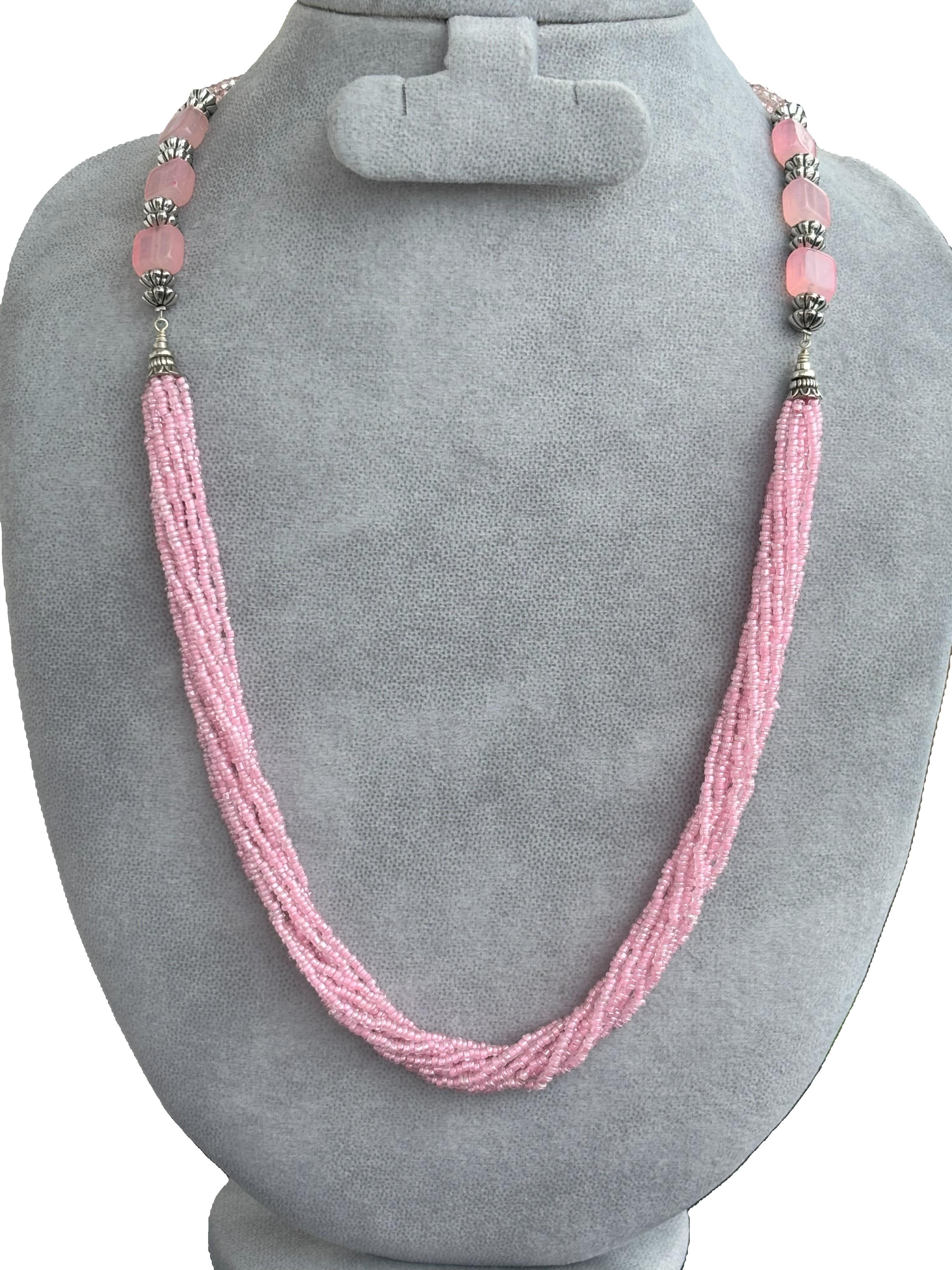 Handmade Pink Multi-Strand Seed Bead Necklace