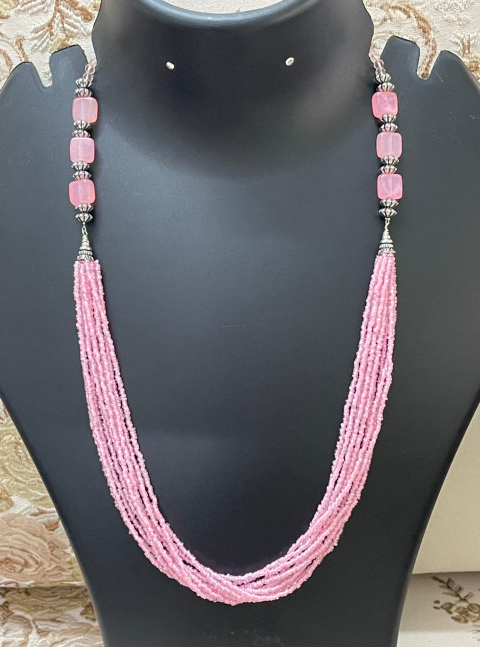 Handmade Pink Multi-Strand Seed Bead Necklace