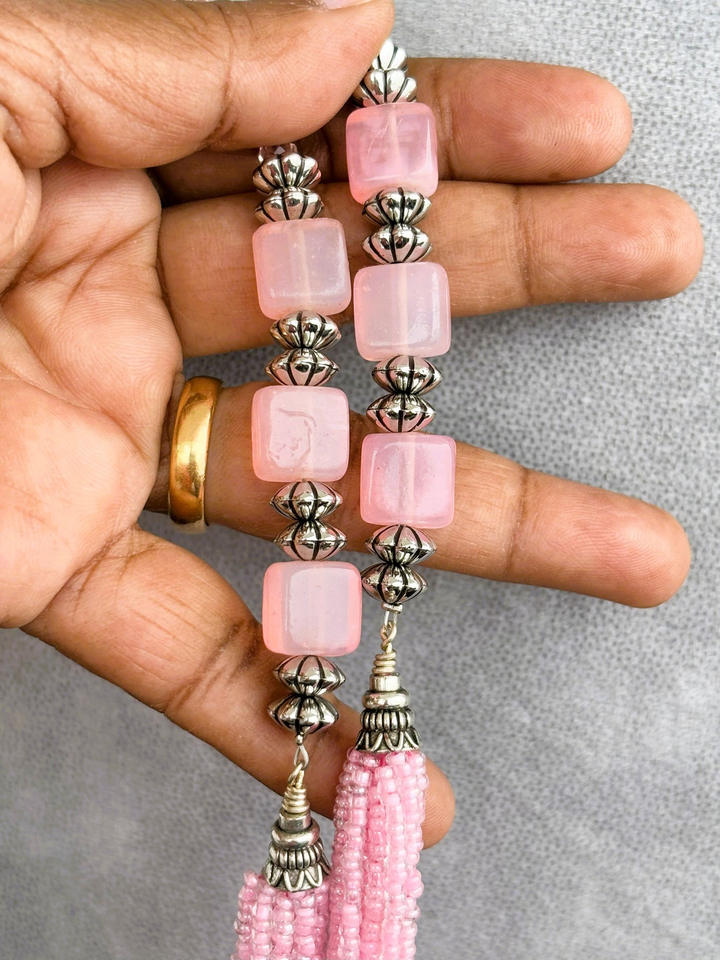 Handmade Pink Multi-Strand Seed Bead Necklace