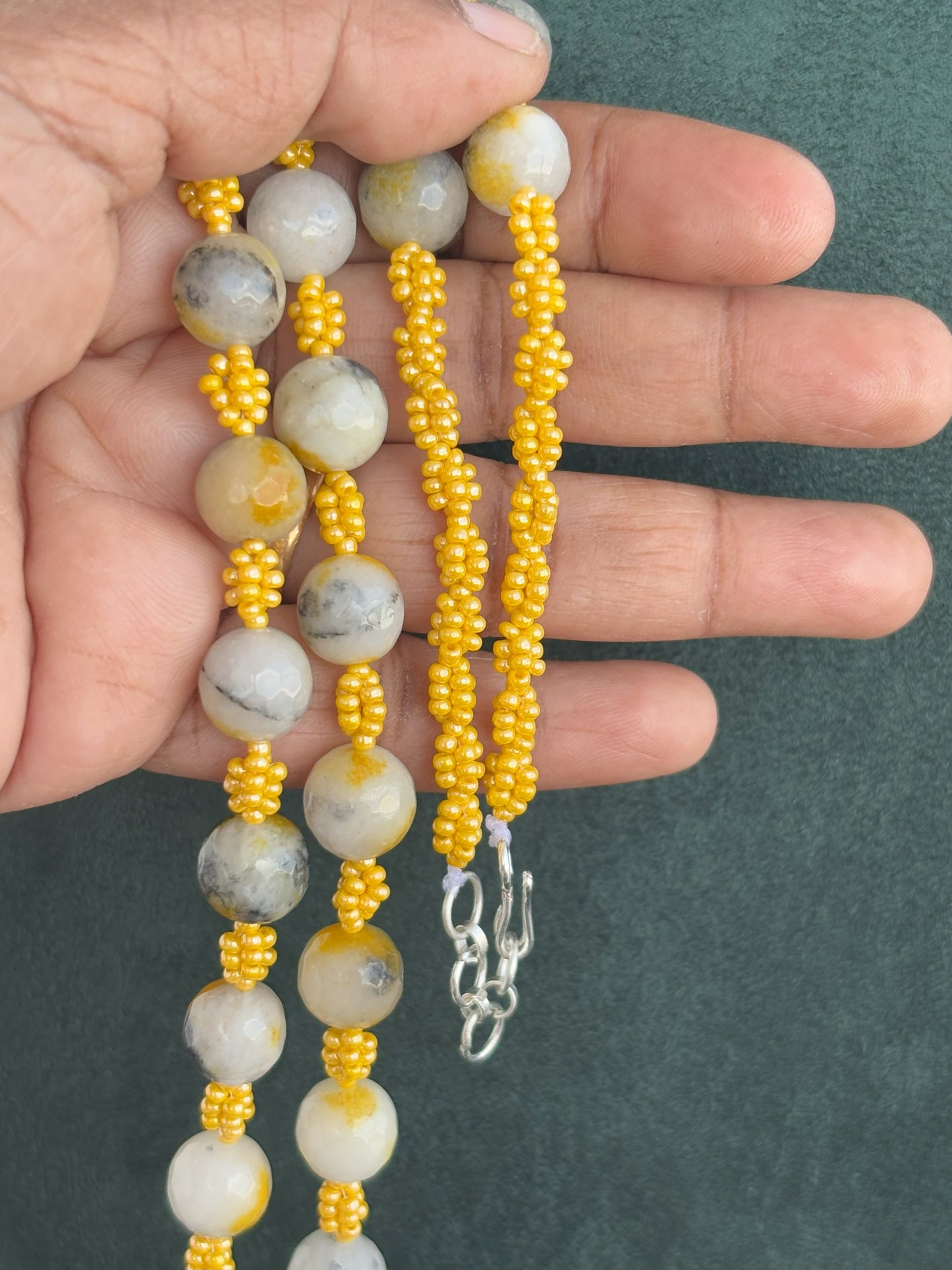 Handmade Yellow and White Stone Beaded Necklace