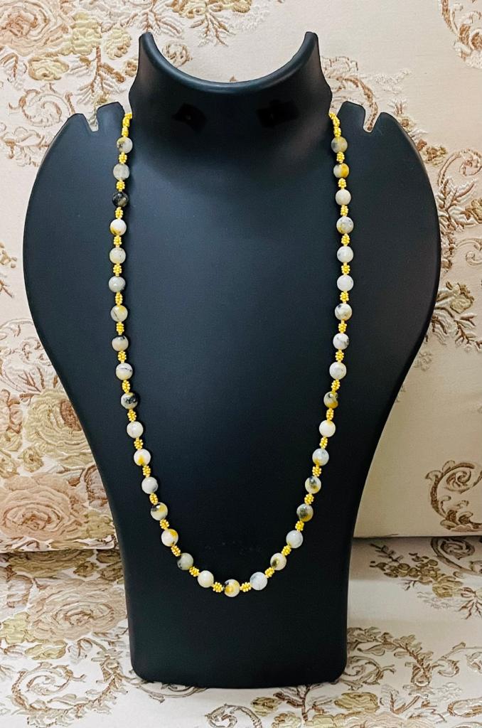 Handmade Yellow and White Stone Beaded Necklace