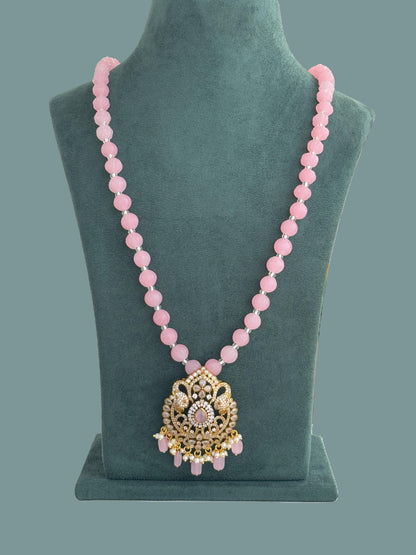 Handmade Pink Bead Peacock Pendant Necklace