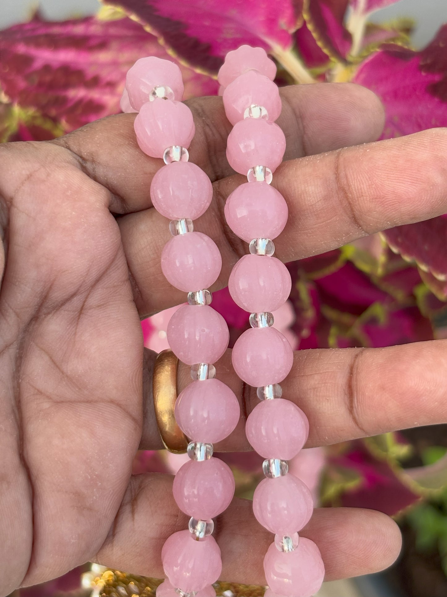 Handmade Pink Bead Peacock Pendant Necklace