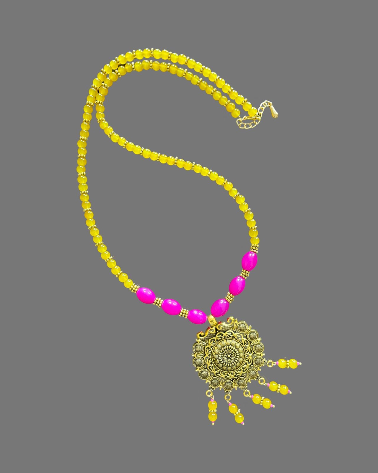 Handmade Yellow and Pink Sunburst Pendant Necklace