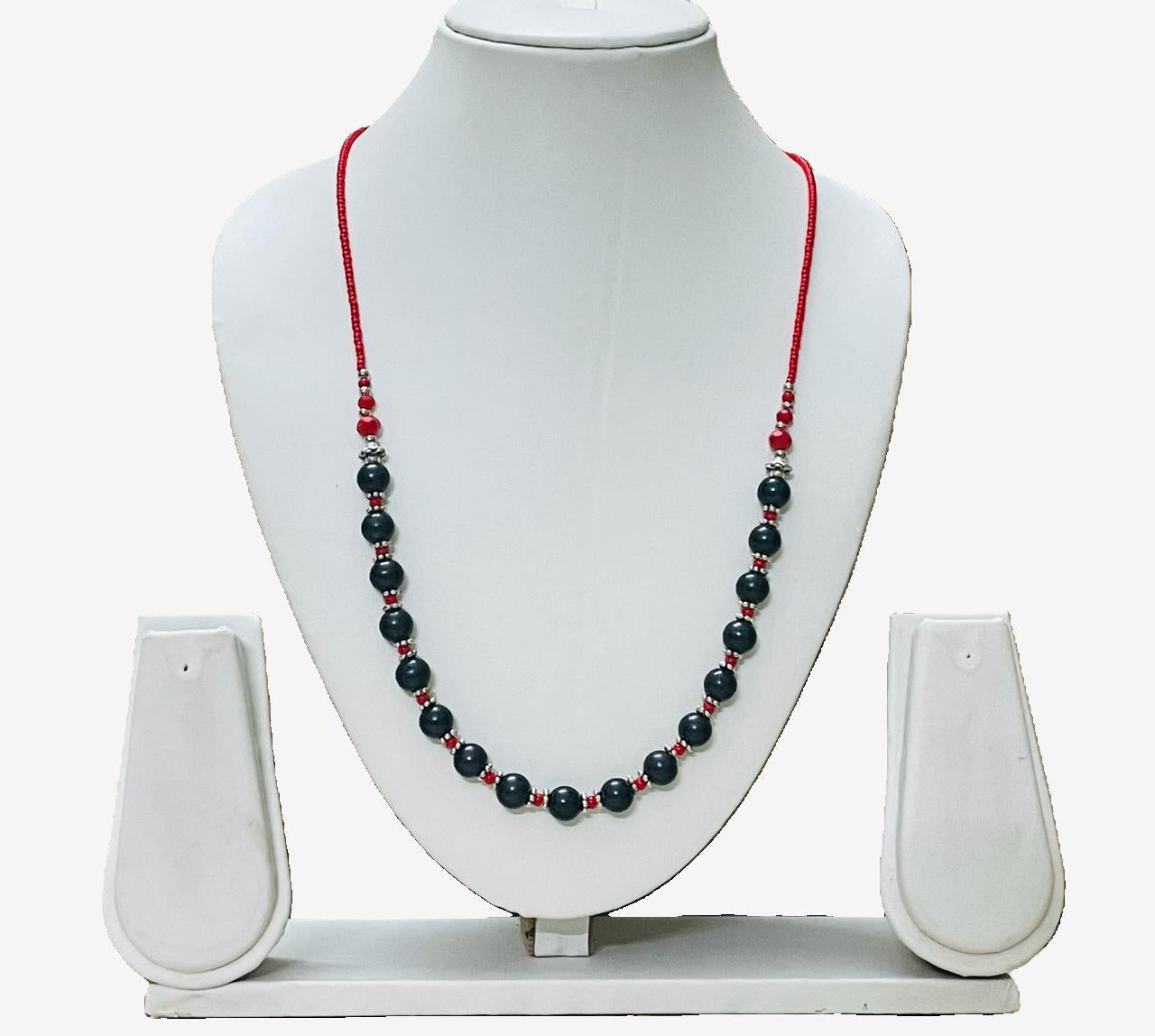 Handmade Black Bead and Oxidized Necklace Set