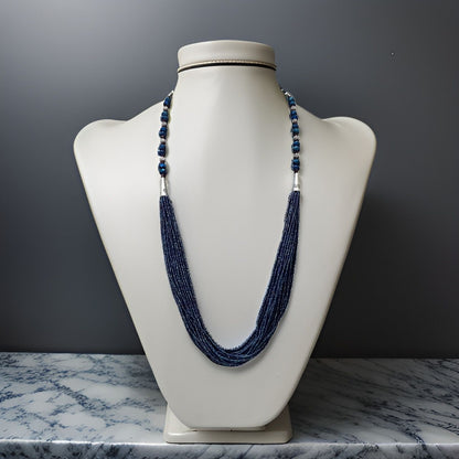 Handmade Blue Seed Bead Multi-Strand Necklace