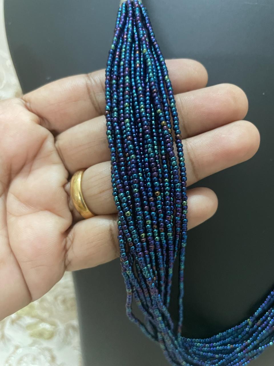 Handmade Blue Seed Bead Multi-Strand Necklace