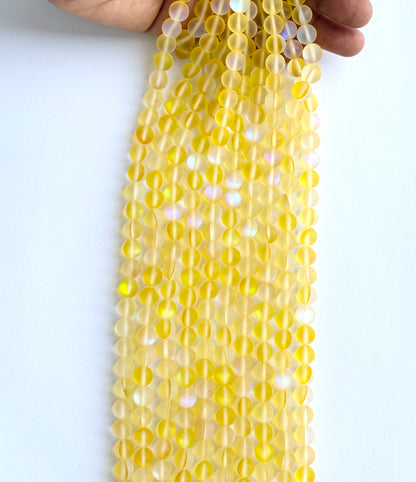 Matte Yellow Aura Quartz Beads