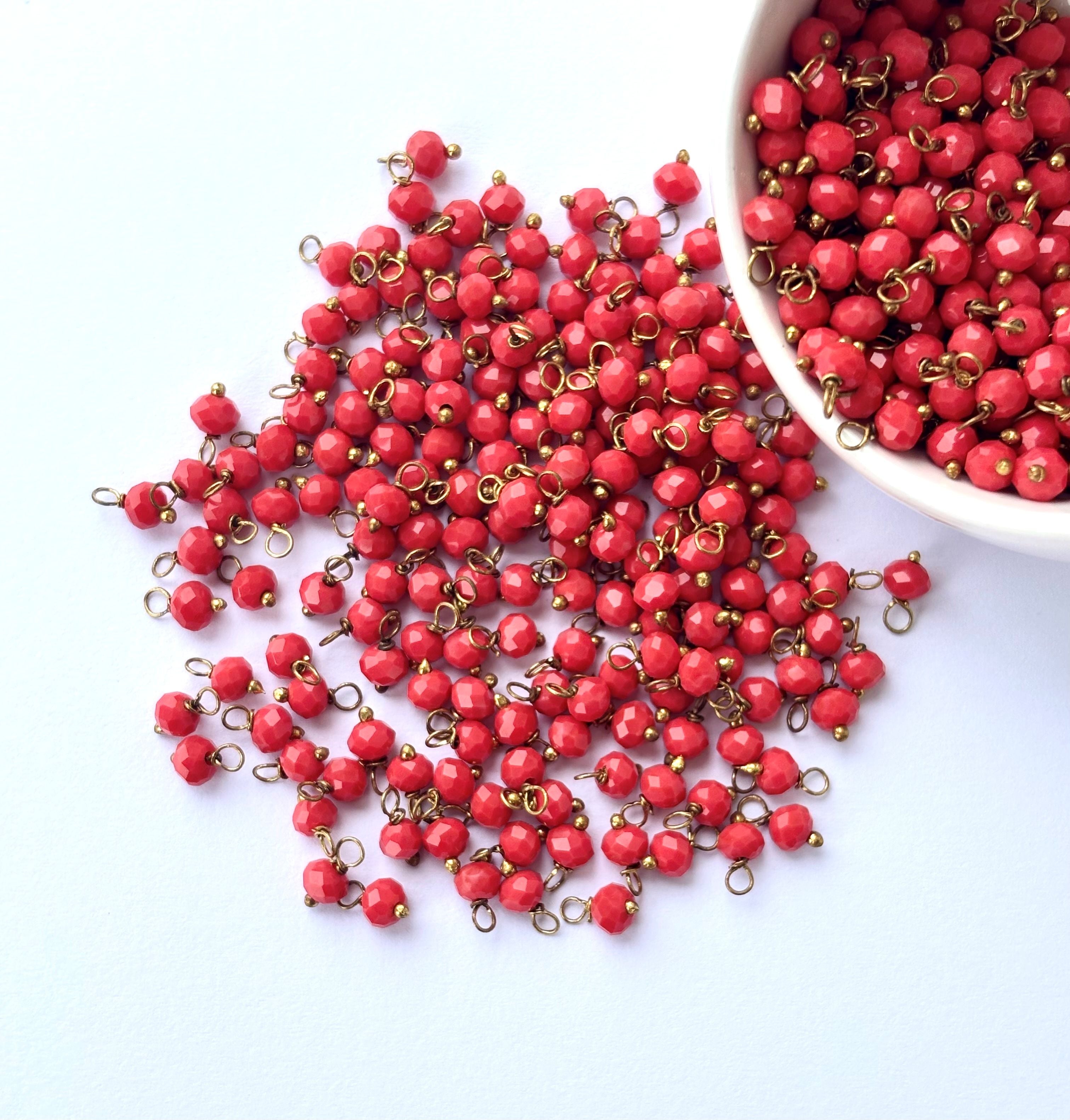 Faceted Tomato Bead Charms with Golden Wire