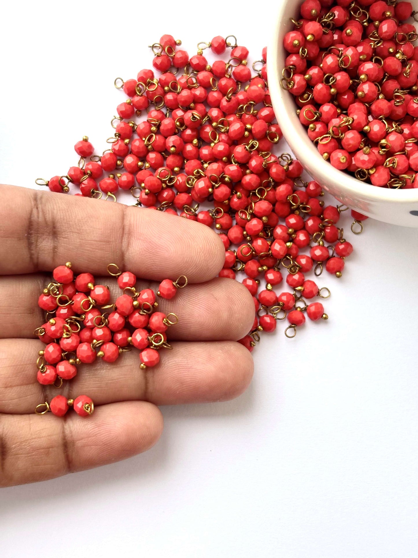 Faceted Tomato Bead Charms with Golden Wire
