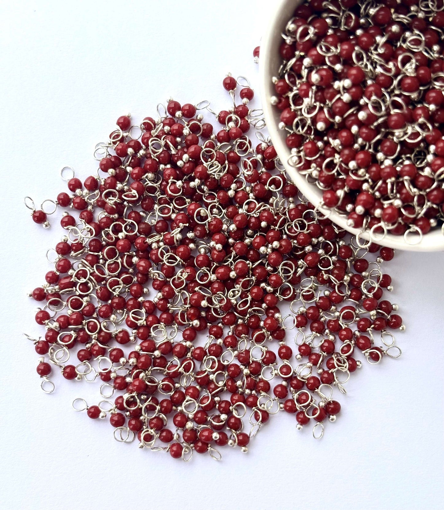 Faceted Falu Red Charms with Silver Wire