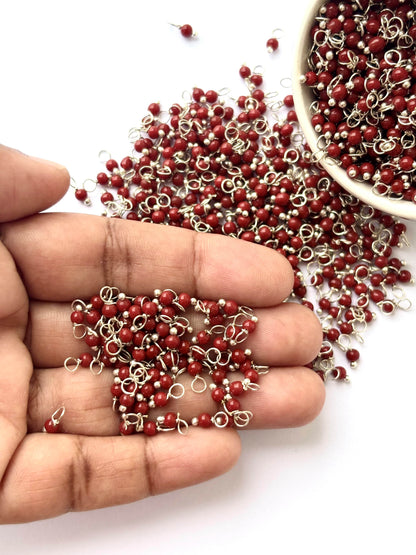 Faceted Falu Red Charms with Silver Wire