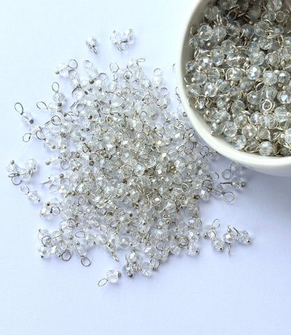 Faceted Daisy Clear White Charms with Silver Wire