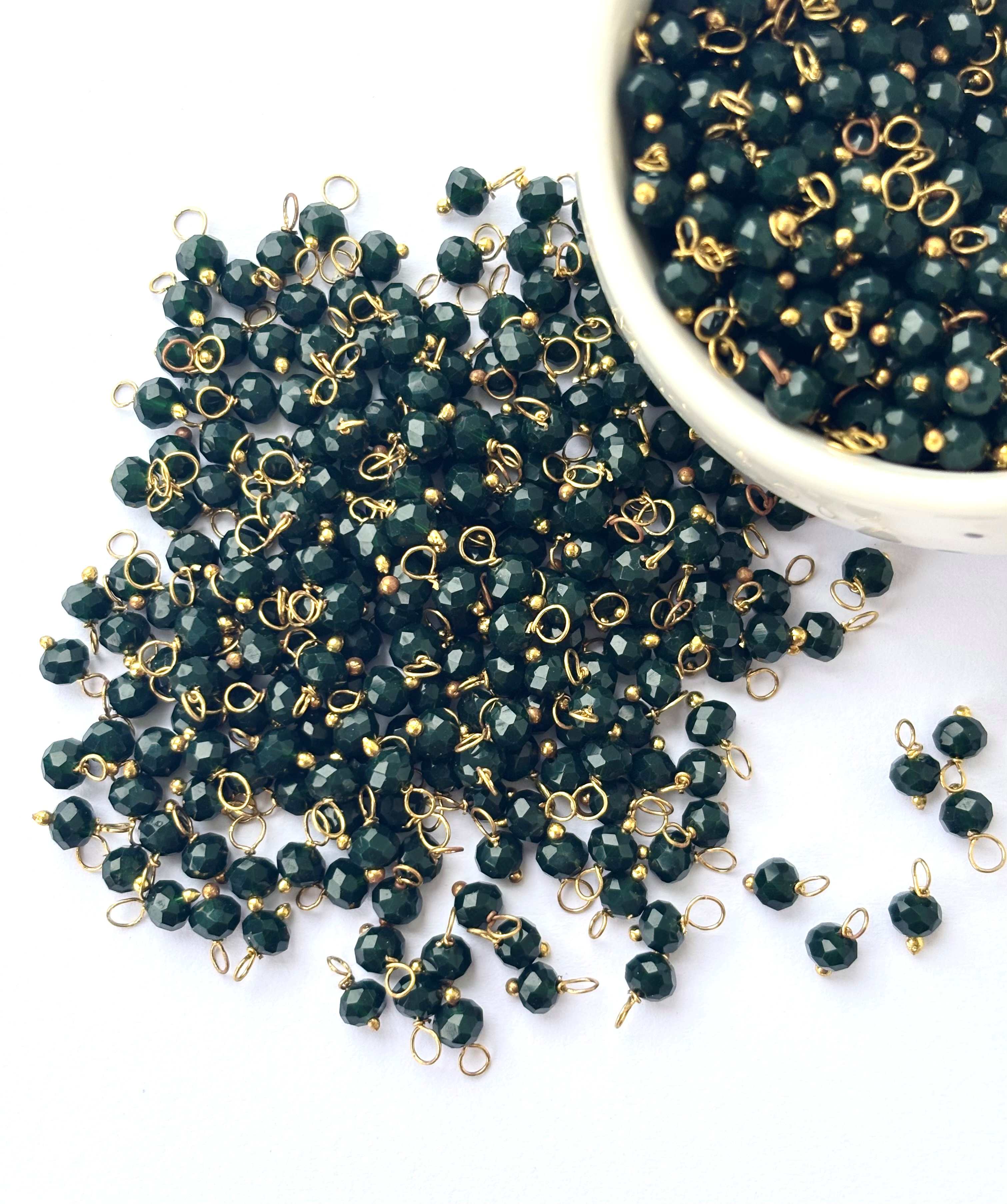 Faceted Sacremento Green Charms with Golden Wire