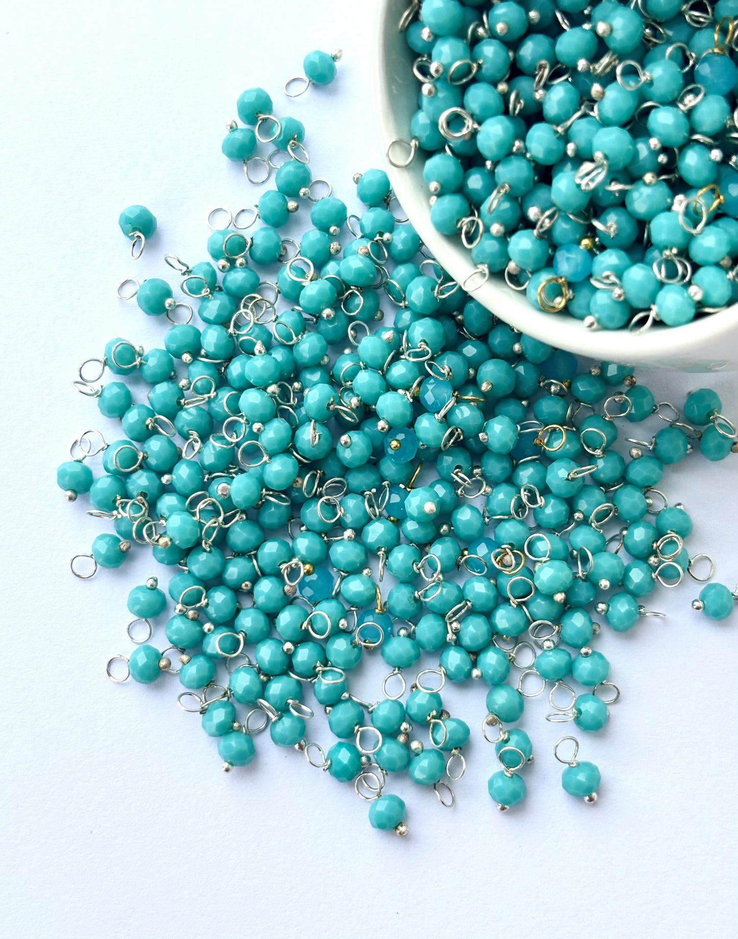 Faceted Robin Egg Blue Charms with Silver Wire