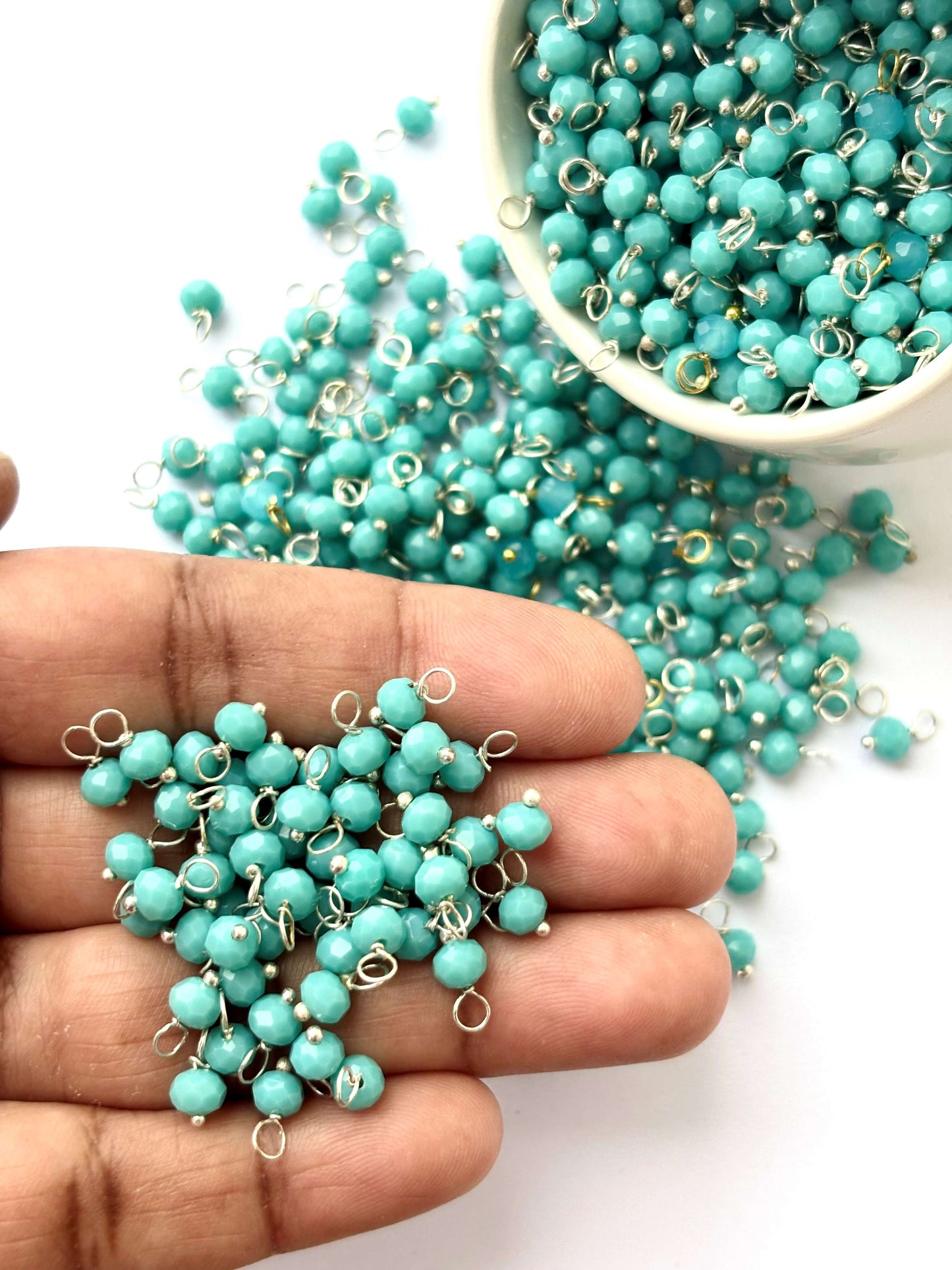 Faceted Robin Egg Blue Charms with Silver Wire