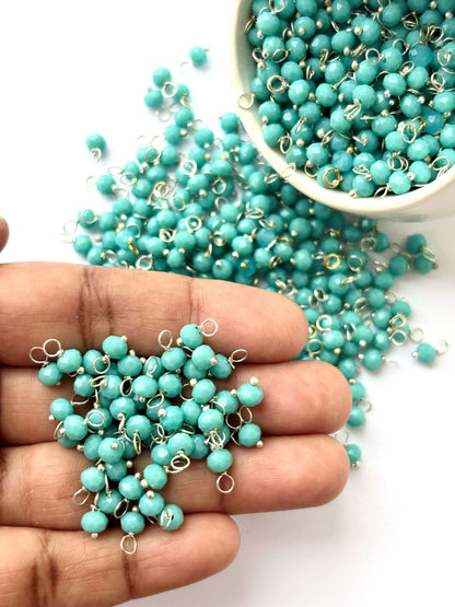 Faceted Robin Egg Blue Charms with Silver Wire