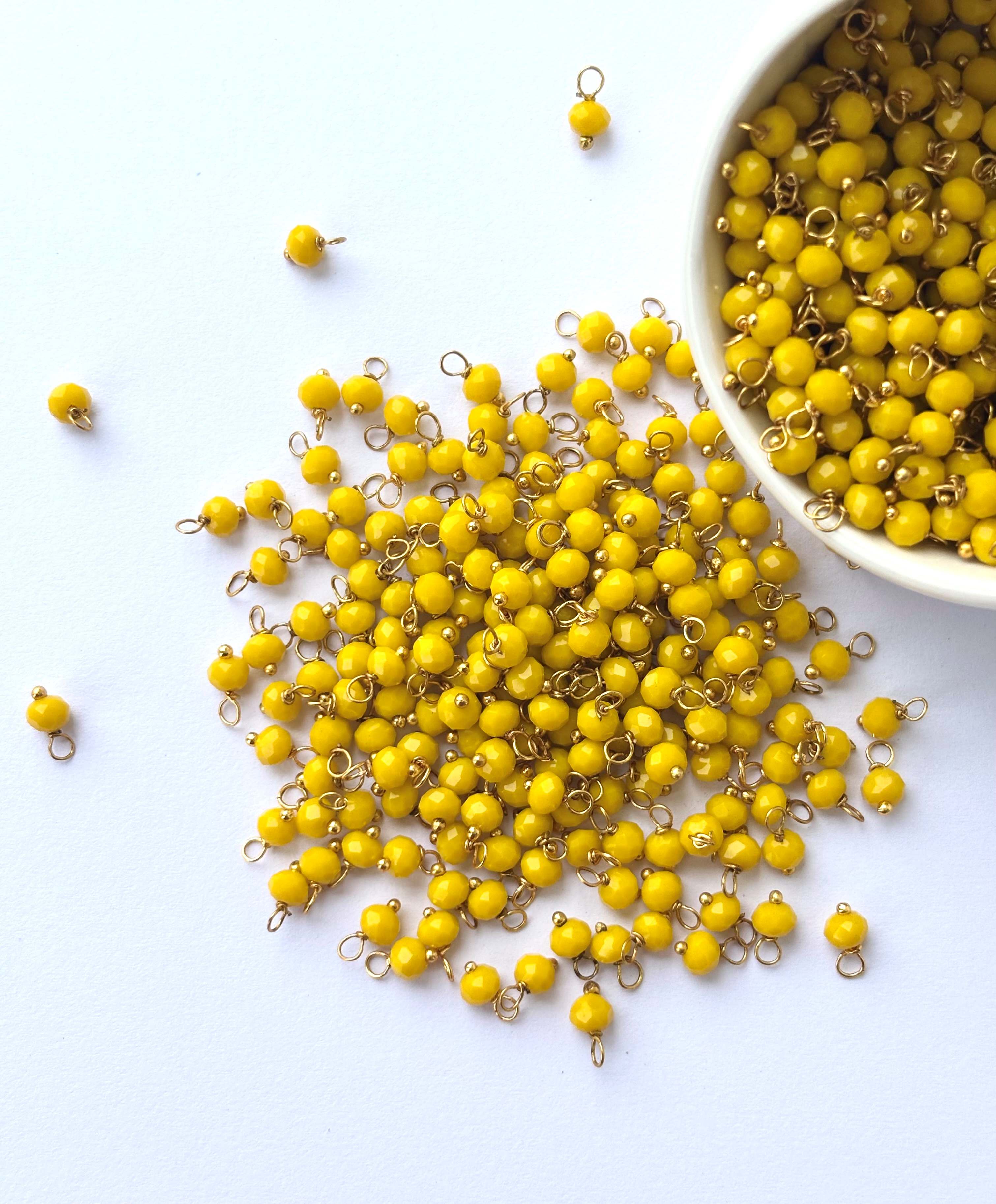 Faceted Banana Yellow Charms with Golden Wire