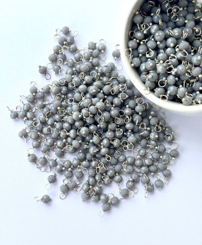 Faceted Chrome Gray Charms with Silver Wire