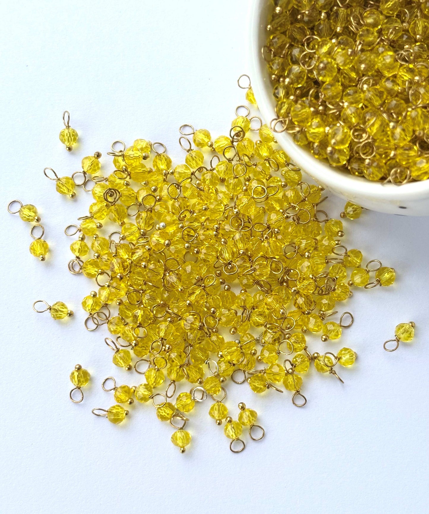 Faceted Cadium Yellow Charms with Golden Wire