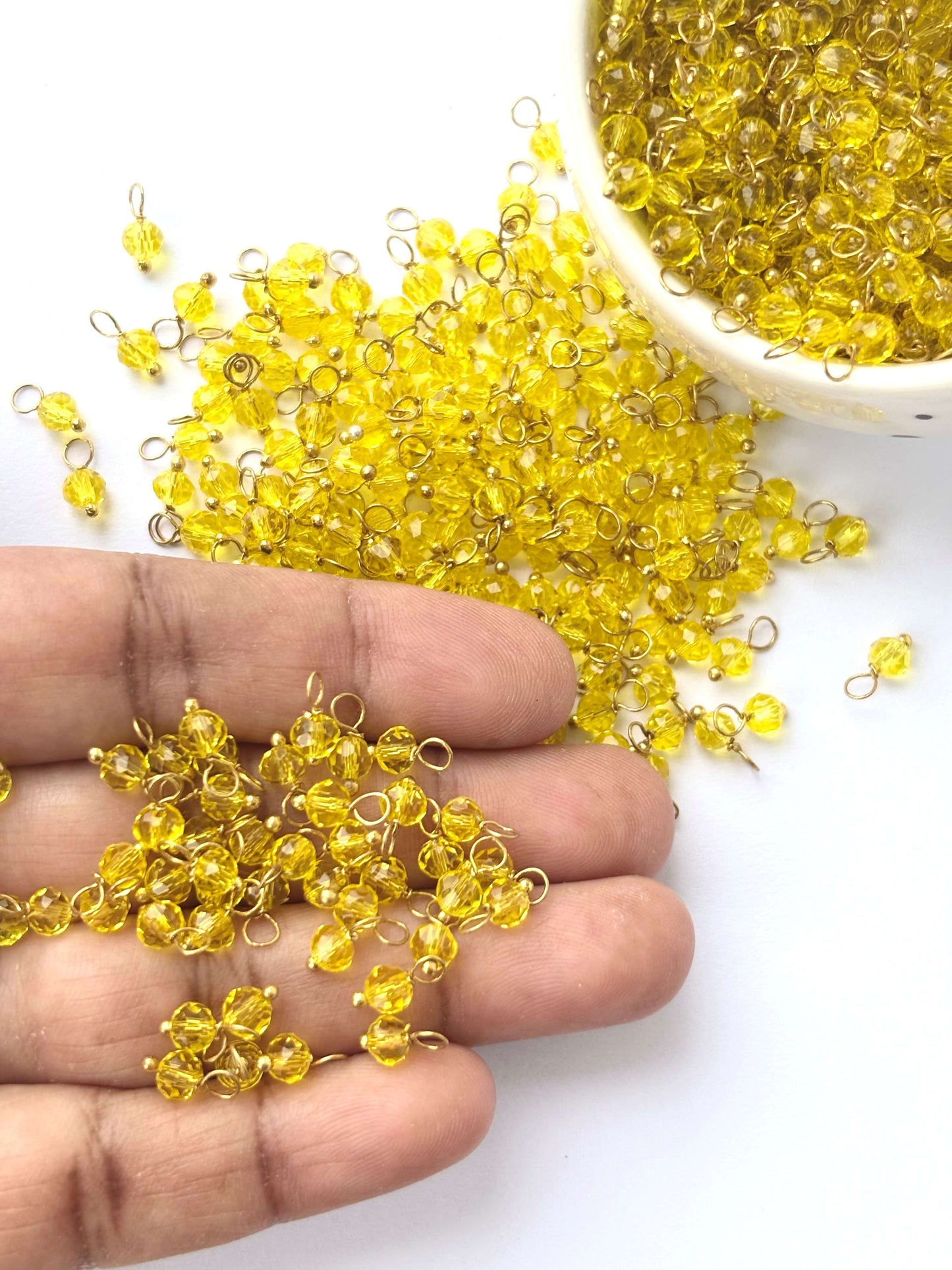 Faceted Cadium Yellow Charms with Golden Wire