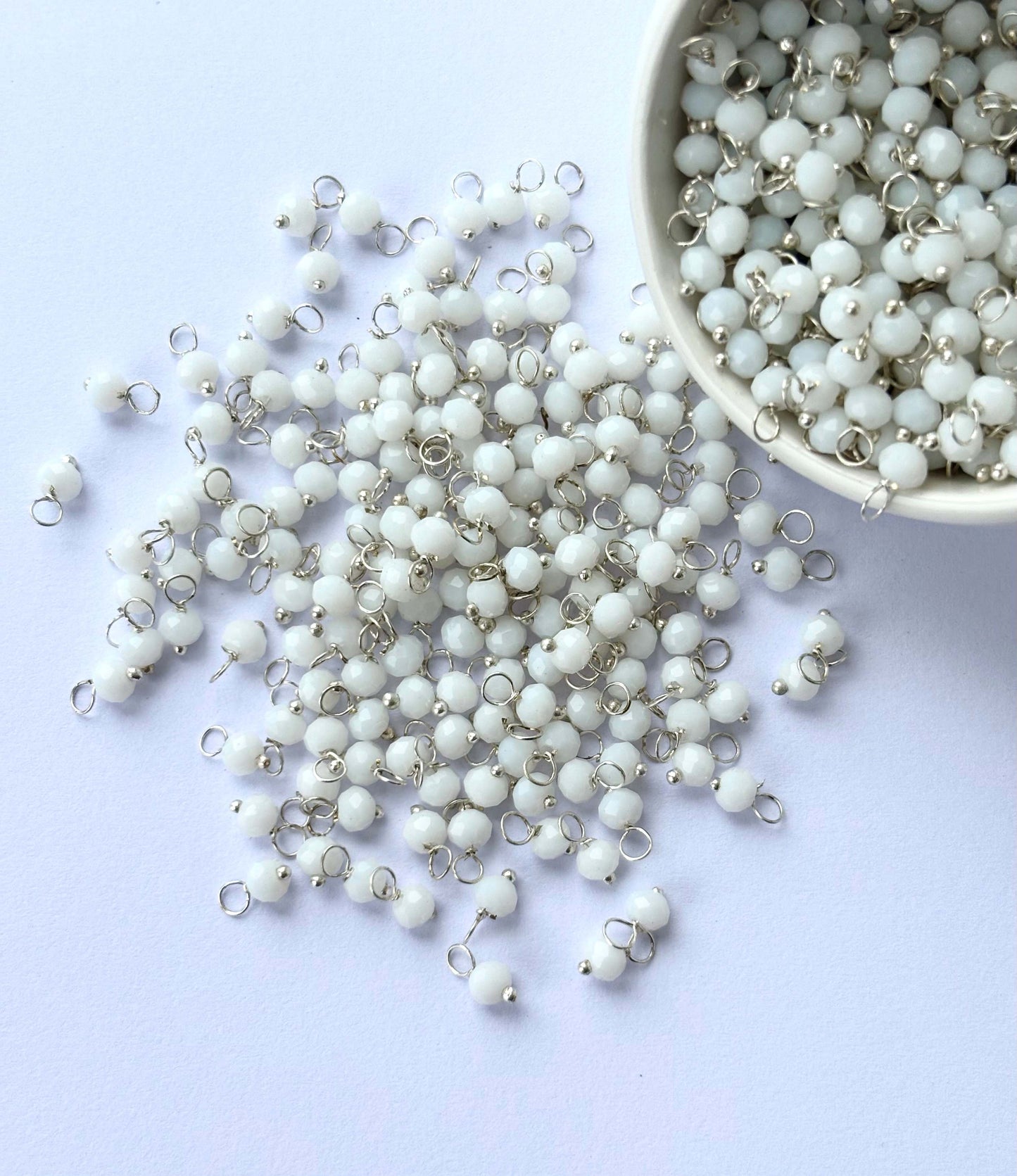 Faceted Porcelain White Charms with Silver Wire