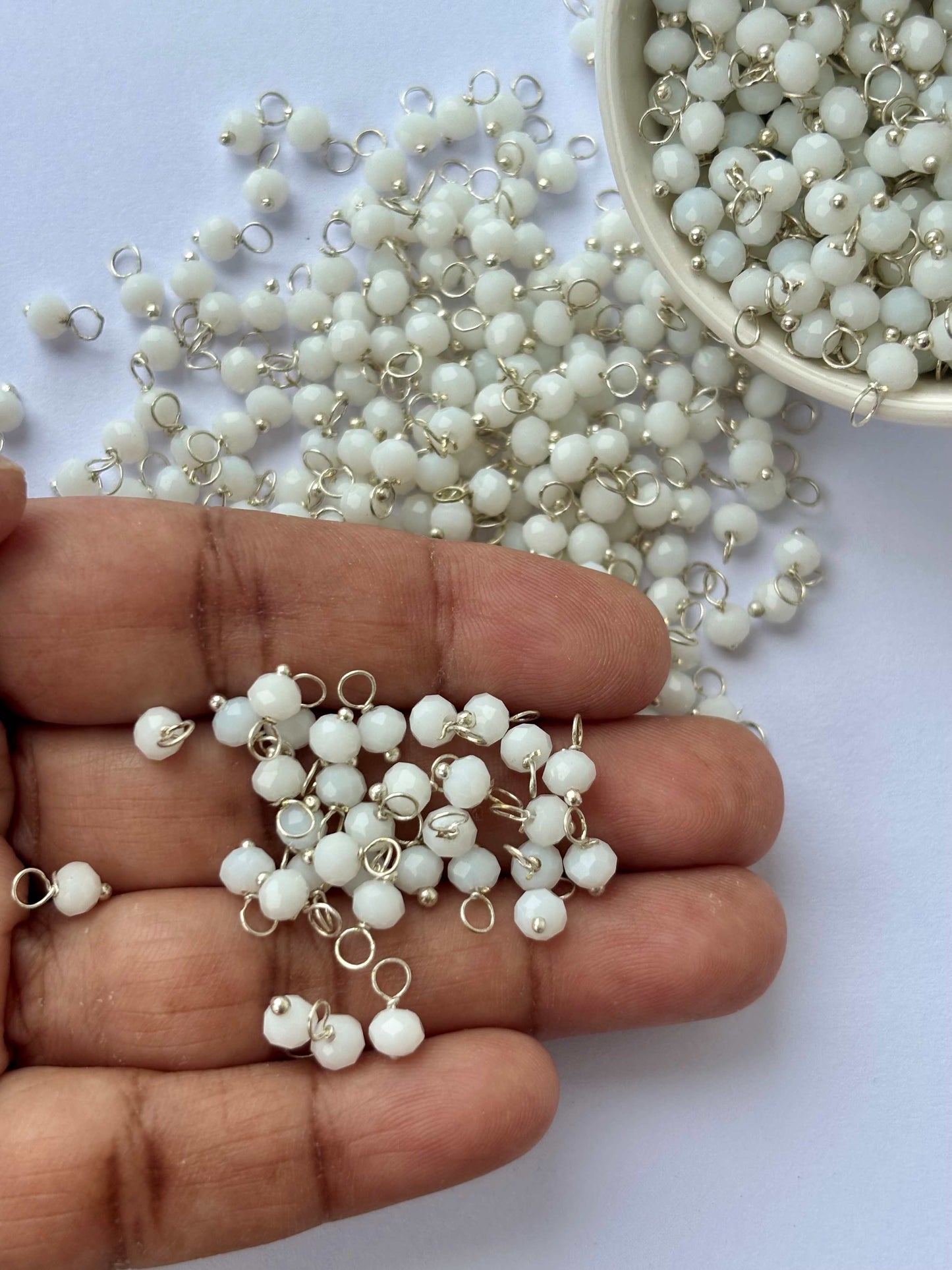 Faceted Porcelain White Charms with Silver Wire