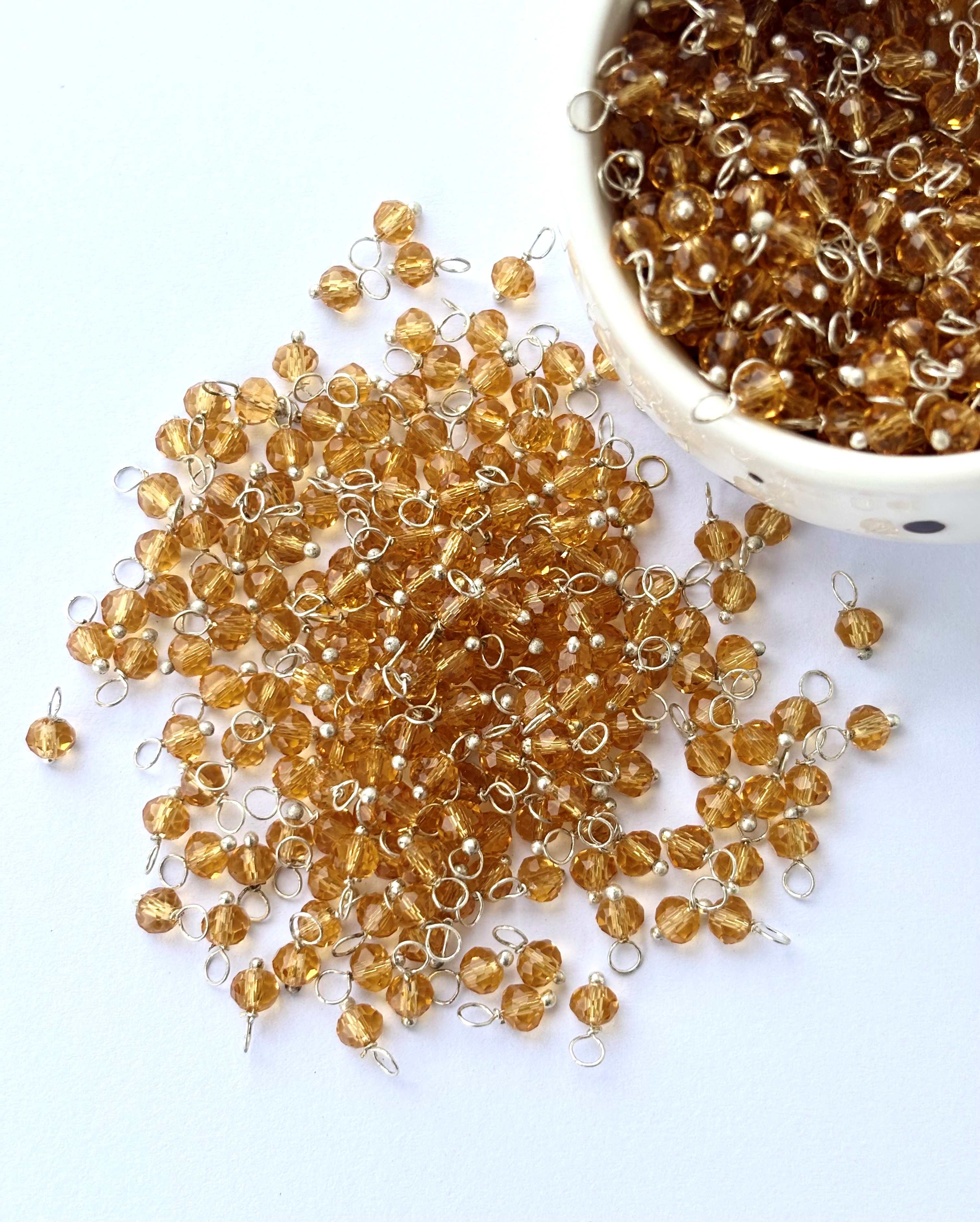 Faceted Copper Brown Charms with Silver Wire