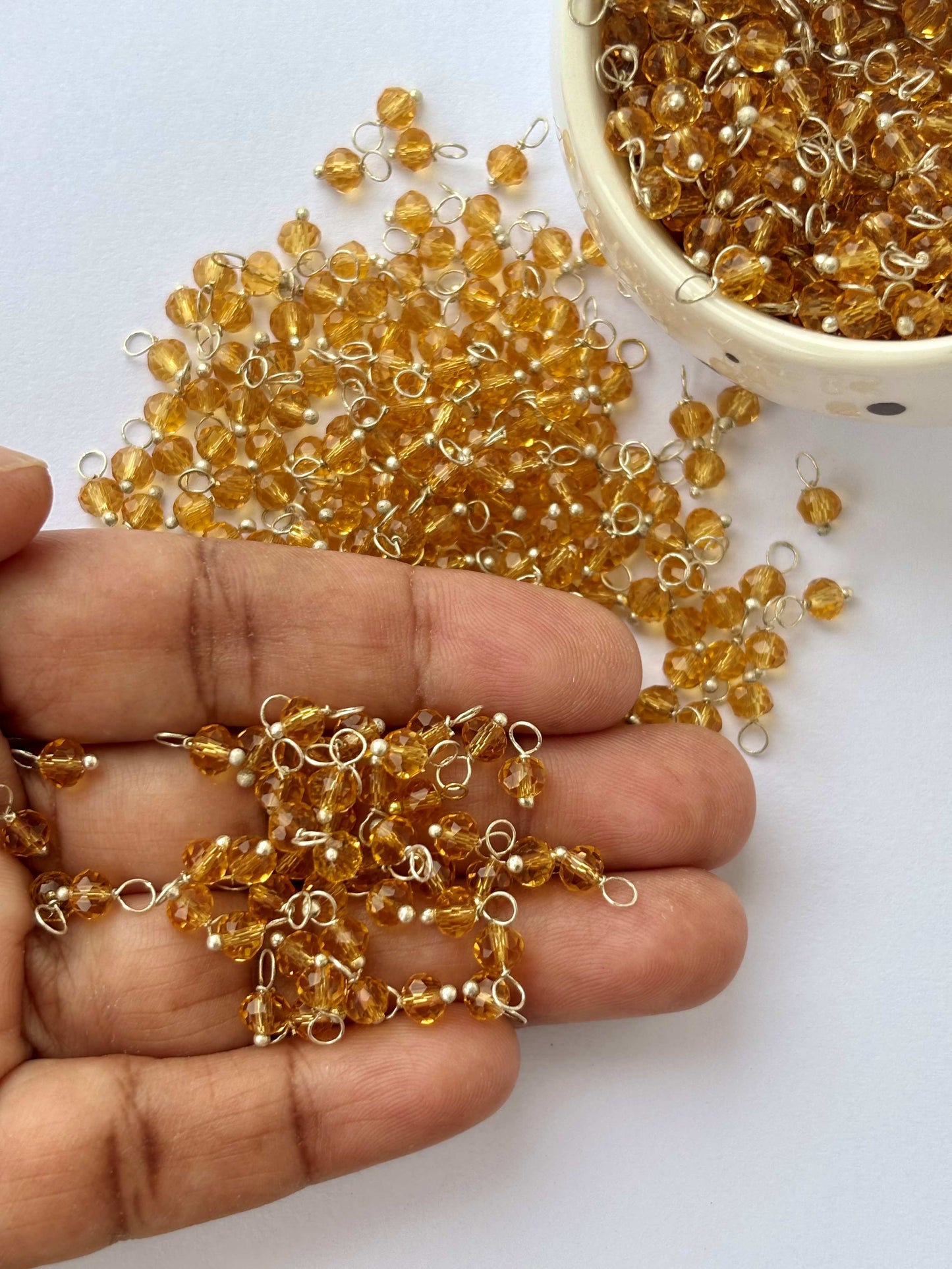 Faceted Copper Brown Charms with Silver Wire