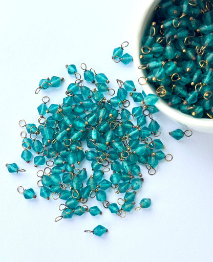 Bicone Tropical Teal Charms with Golden Wire