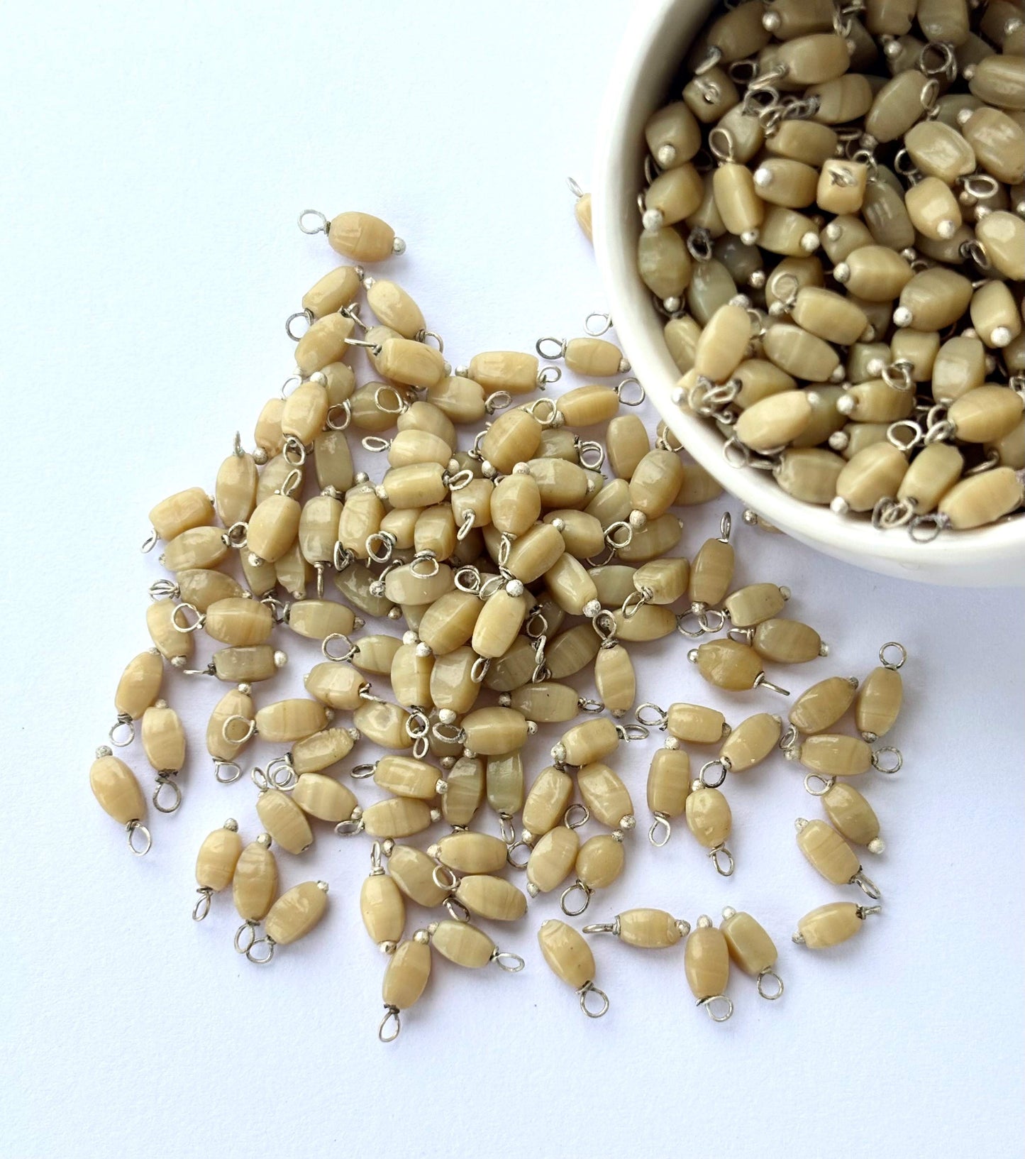 Rice Shaped Tan Color Charms with Silver Wire