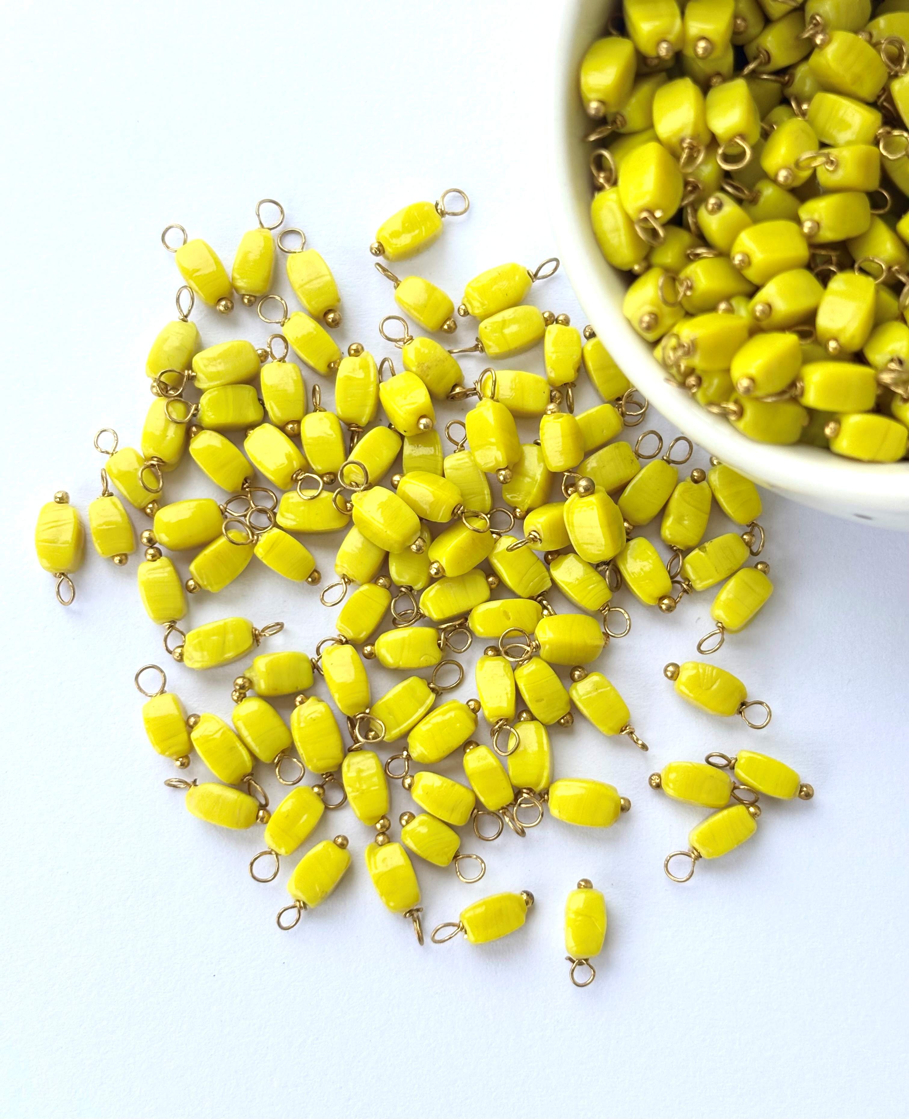 Rice Shaped Sunray Yellow Charms with Golden Wire