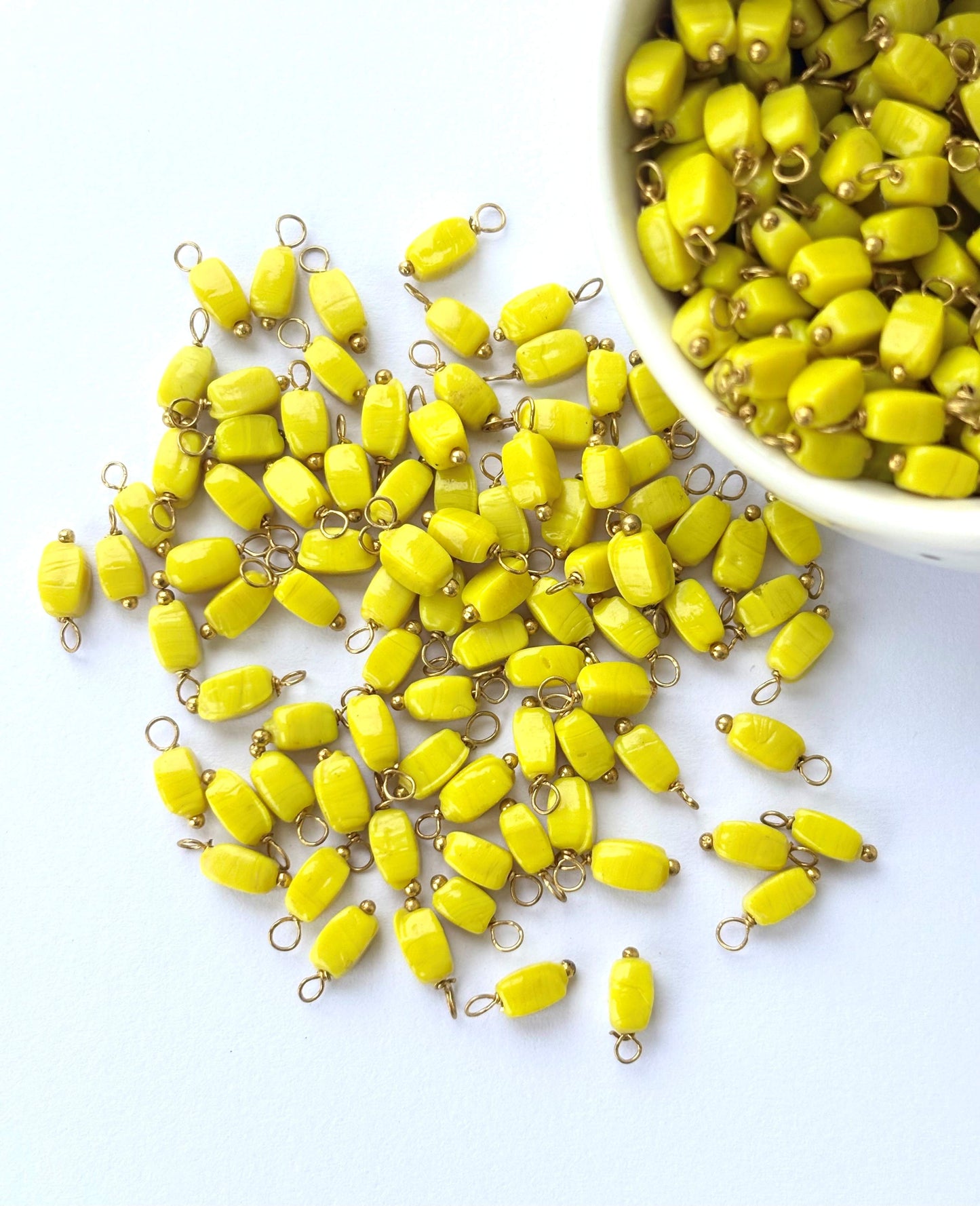 Rice Shaped Sunray Yellow Charms with Golden Wire