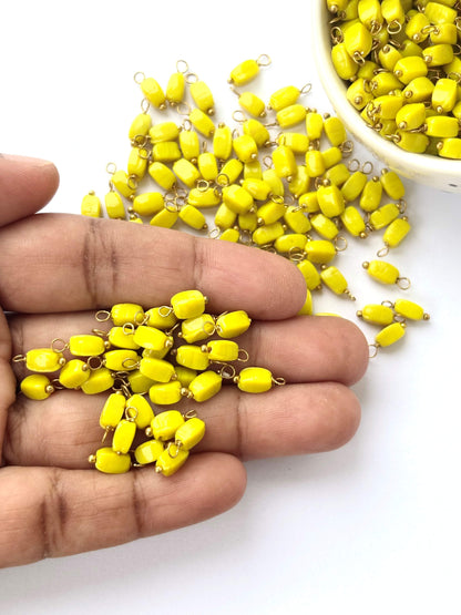 Rice Shaped Sunray Yellow Charms with Golden Wire