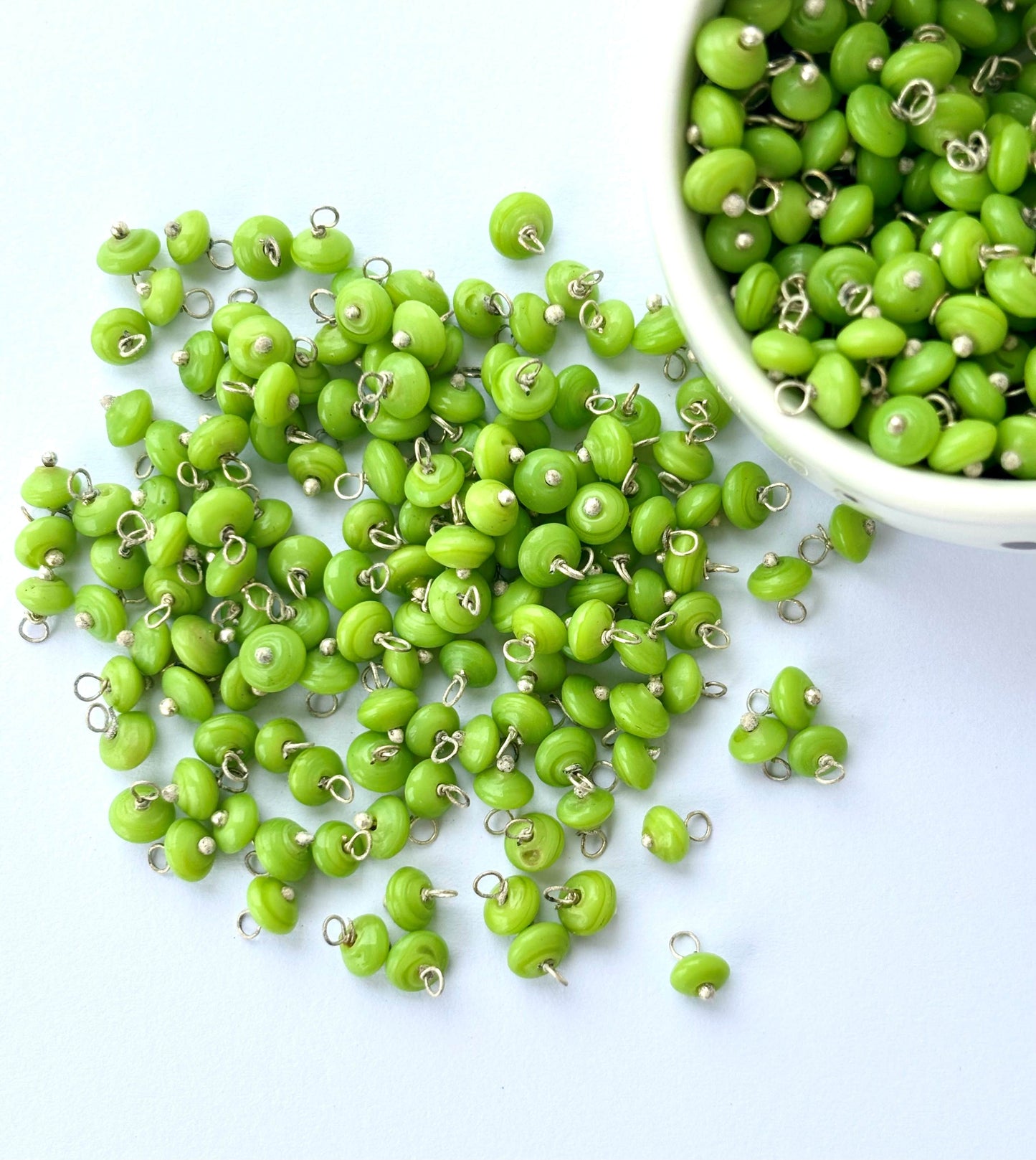 Flat Smooth Vibrant Green Charms with Silver Wire