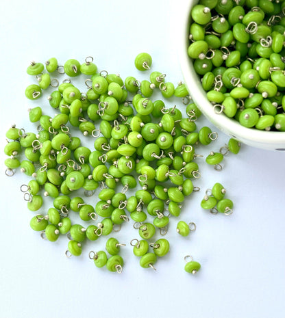 Flat Smooth Vibrant Green Charms with Silver Wire