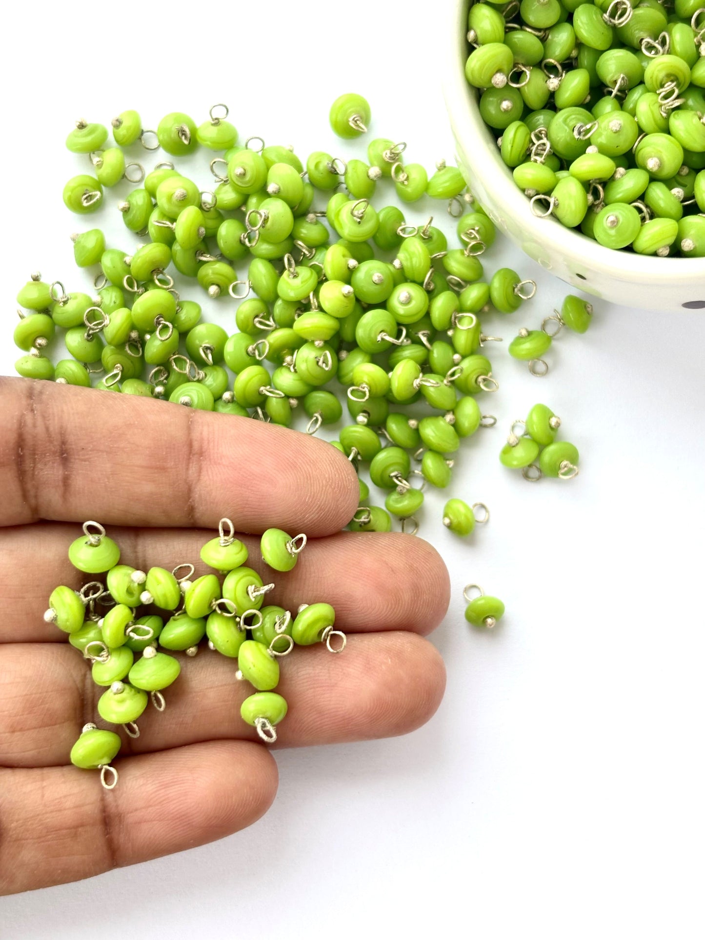 Flat Smooth Vibrant Green Charms with Silver Wire