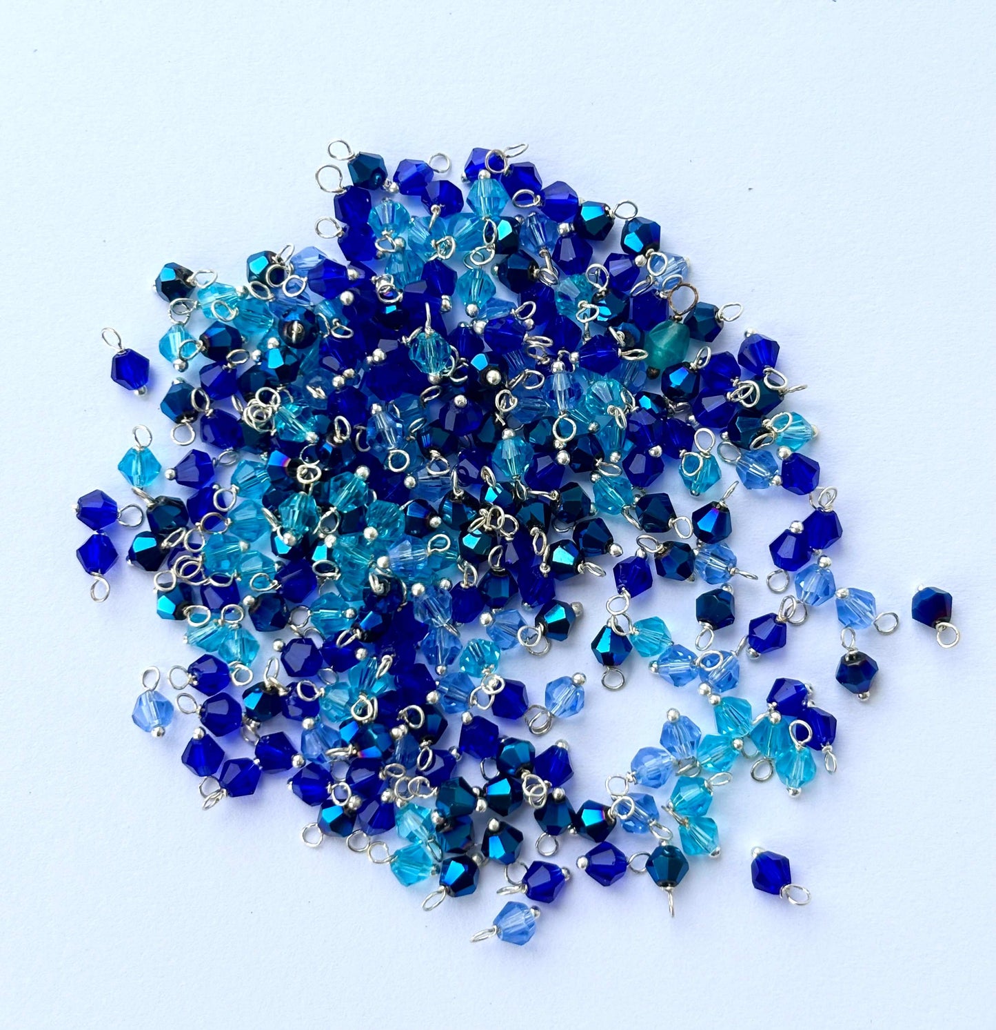 Blue Bicone Charms with Silver Wire