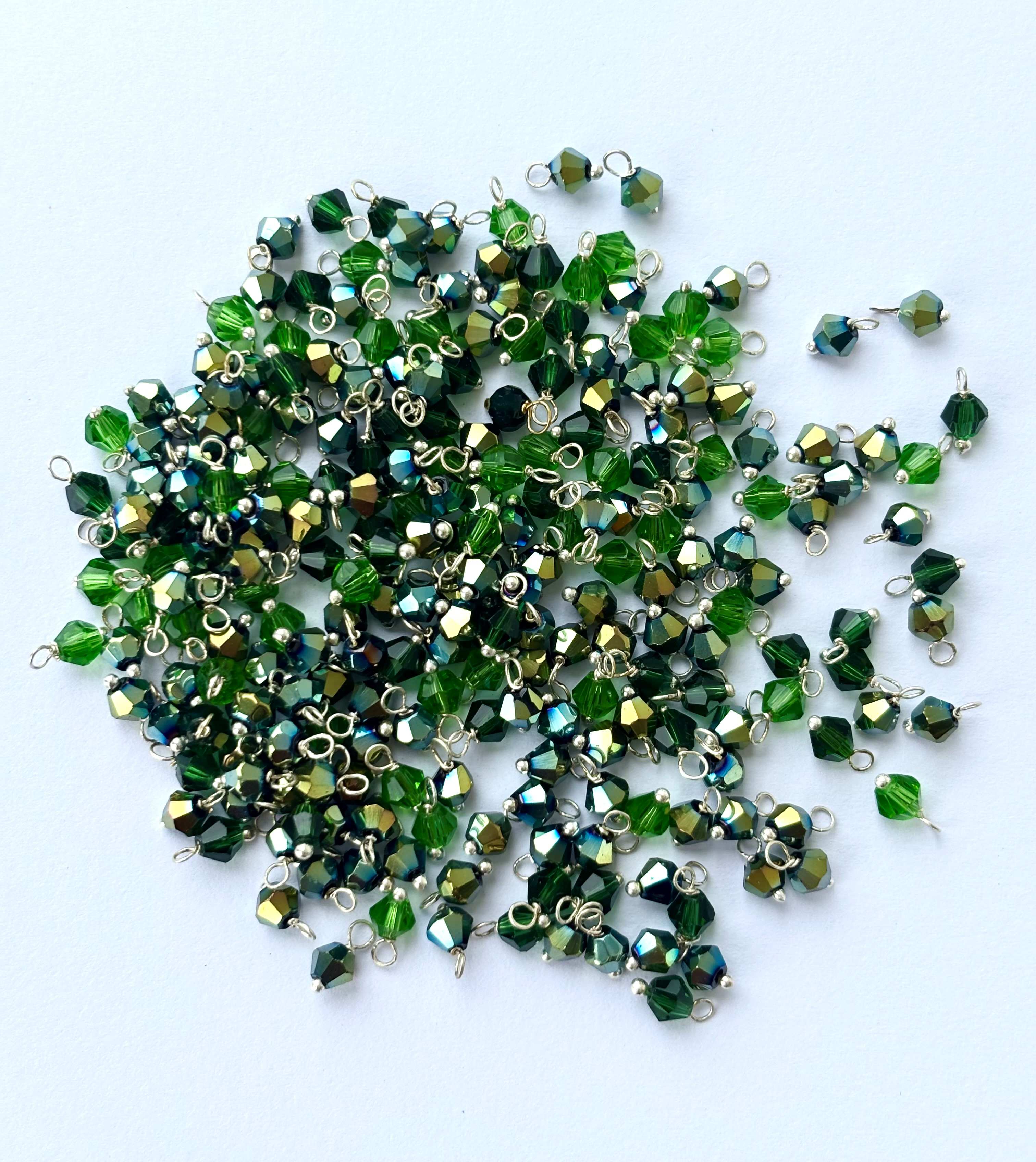 Multi Green Bicone Charms with Silver Wire