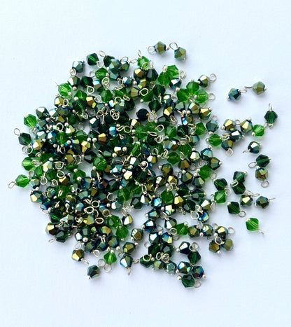 Multi Green Bicone Charms with Silver Wire