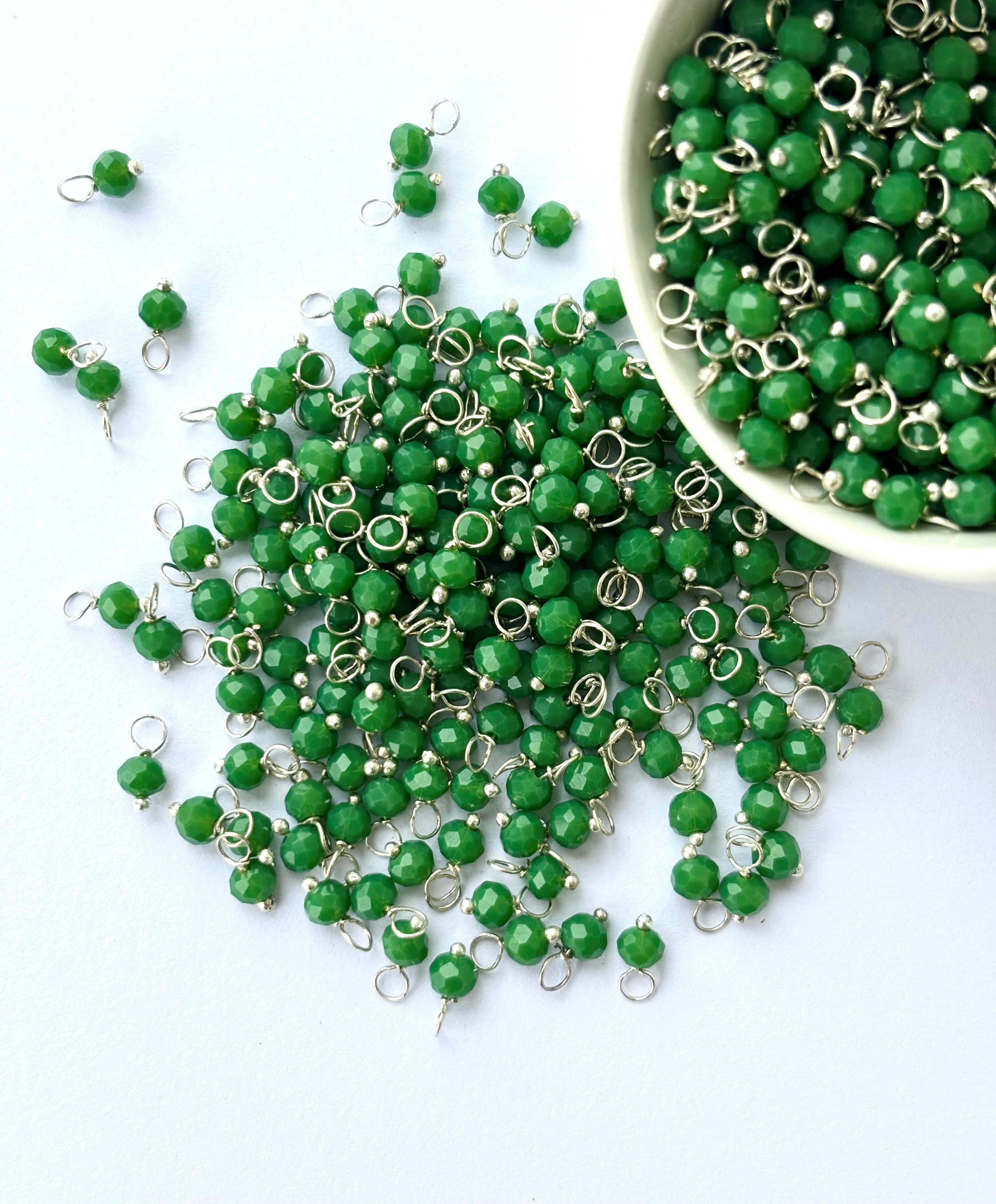 Faceted Gorgeous Green Charms with Silver Wire