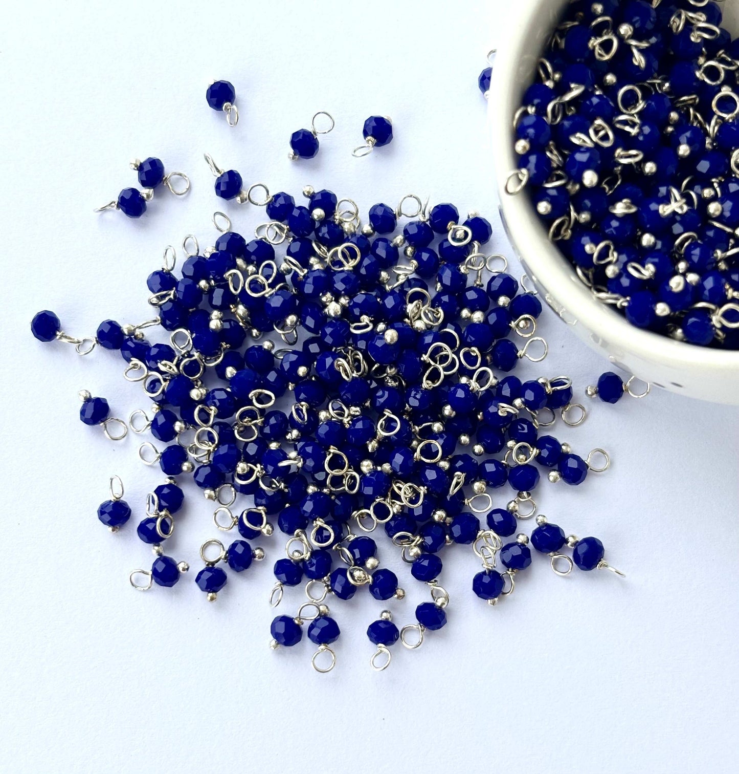 Faceted Berry Blue Charms with Silver Wire