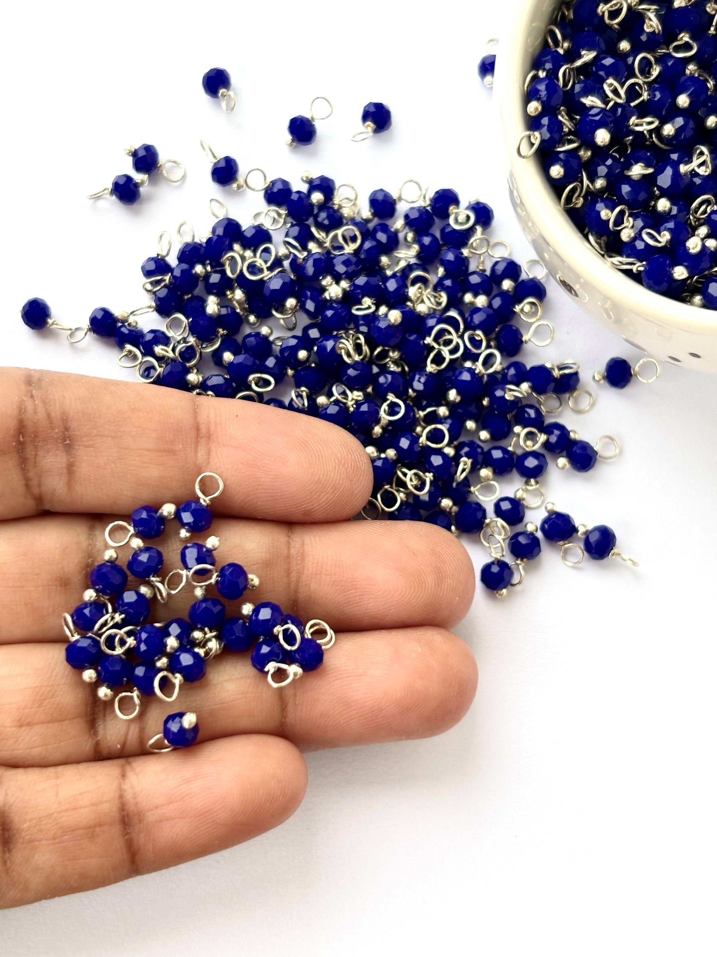 Faceted Berry Blue Charms with Silver Wire