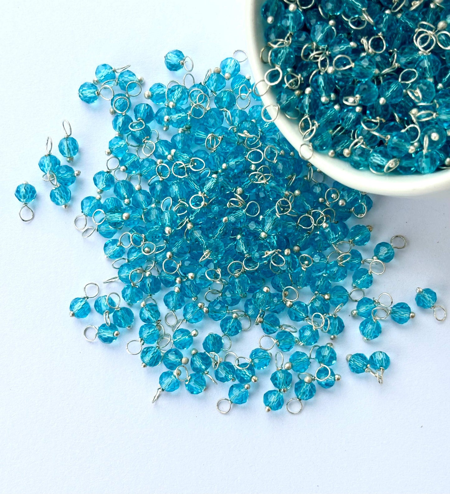 Faceted Capri Blue Charms with Silver Wire