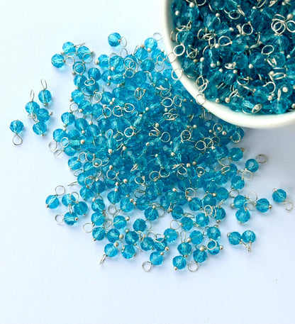 Faceted Capri Blue Charms with Silver Wire
