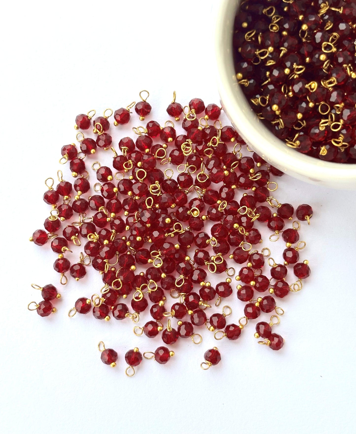 Faceted Royal Maroon Charms with Gold Wire