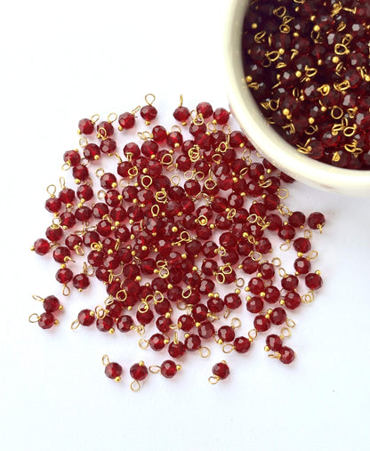 Faceted Royal Maroon Charms with Gold Wire