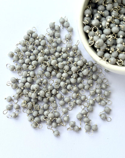 Faceted Cloud Gray Charms with Silver Wire