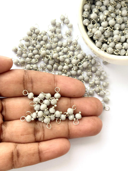 Faceted Cloud Gray Charms with Silver Wire